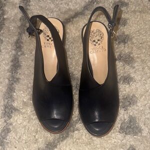 Vince Camuto Black Peep-Toe Slingback Mules